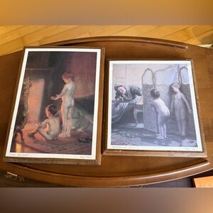 2 Art Prints mounted on board -Paul Peel “After the bath” and “Before the Bath”